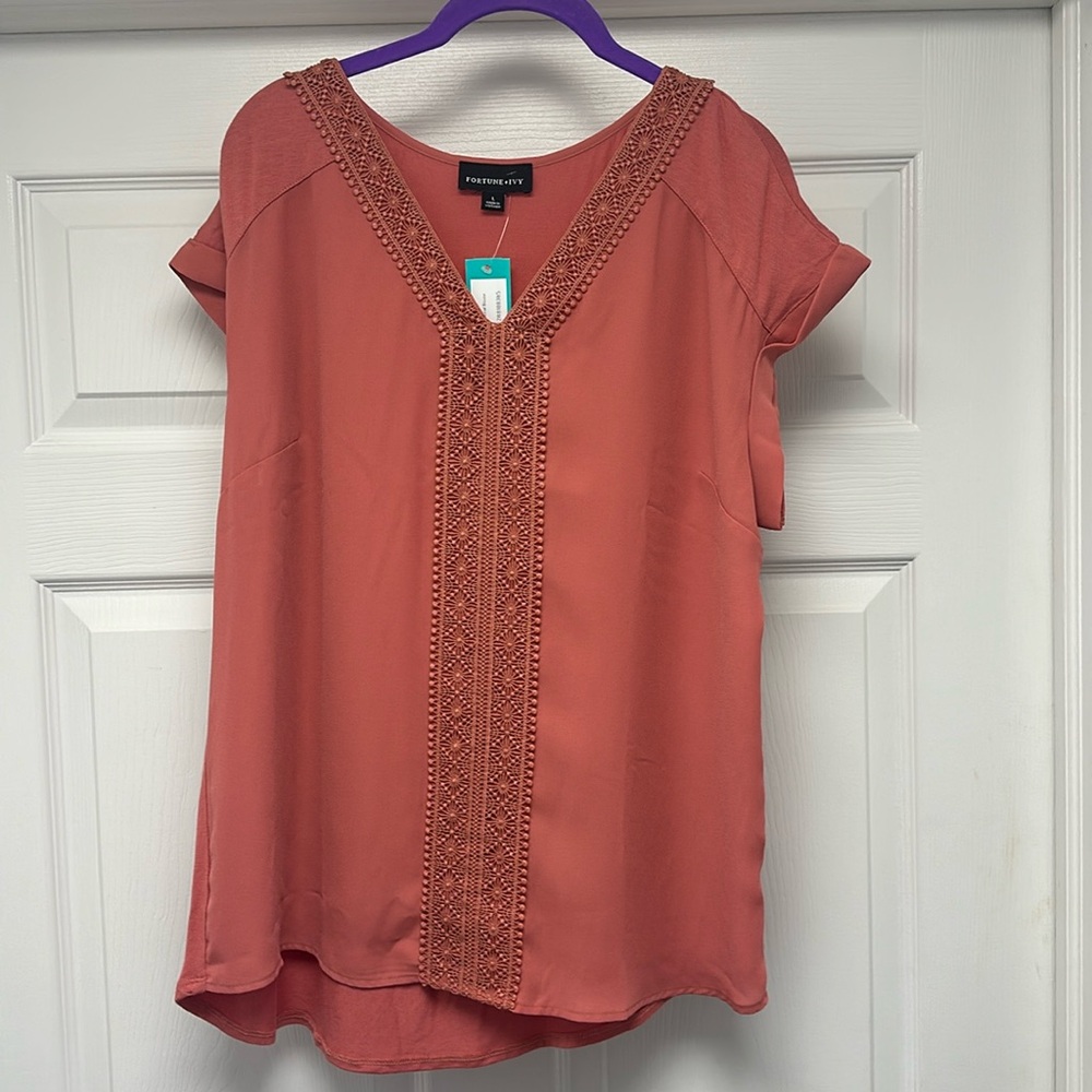 Fortune and Ivy coral women’s large top. Brand new with tags.